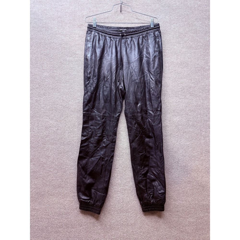 Monika Chiang Dark Brown 100% Leather Silk Lined Jogger Pants Womens Size M